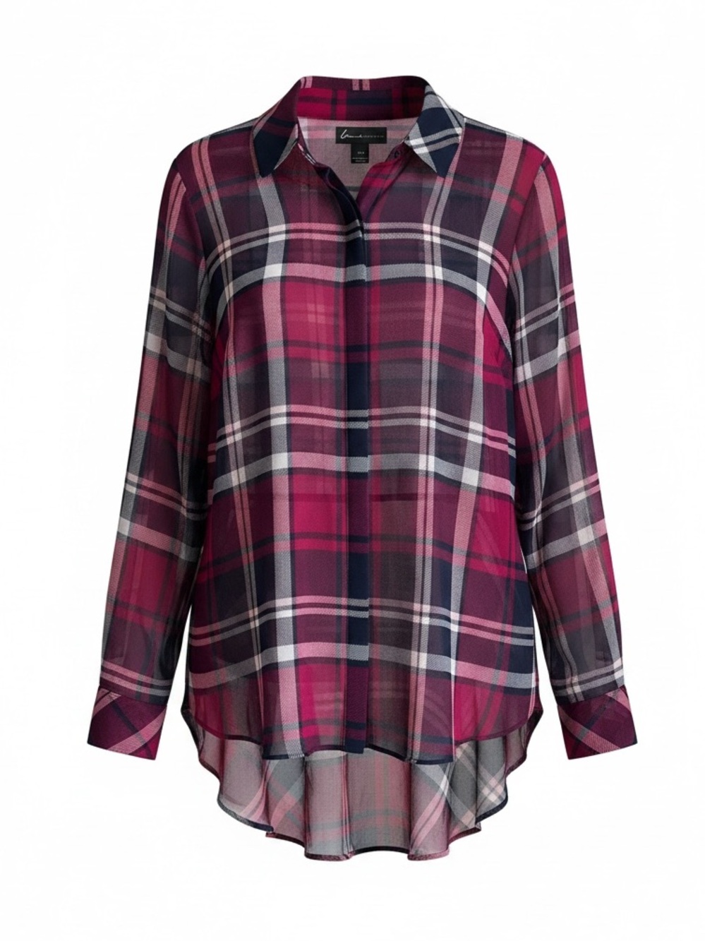 Lane Bryant Burgundy and Navy Plaid Button-Down Shirt Sz 14/16